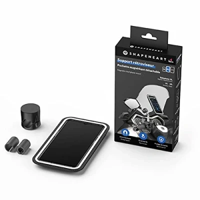 Abbildung von Shapeheart französische Innovation, magnetische Telefonhalterung PRO für Rückspiegel mit Abnehmbarer wetterfester Hülle, Anti Vibration, alle Rückspiegel, kompatibel Allen Marken