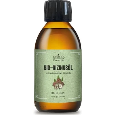 Abbildung von Essican Purelife Bio Rizinusöl haare in Glasflasche 100ml 100% Reines Kaltgepresst Bio, Hexanfrei Castor Oil Organic, für Wimpern, Augenbrauen, Haare, Bart, Nägel