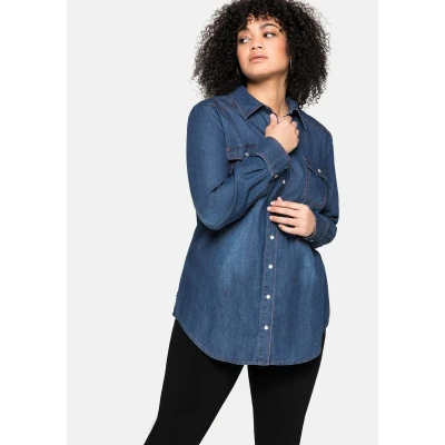 Abbildung von Sheego Hemdbluse, Damen, Größe: 48, Blue denim