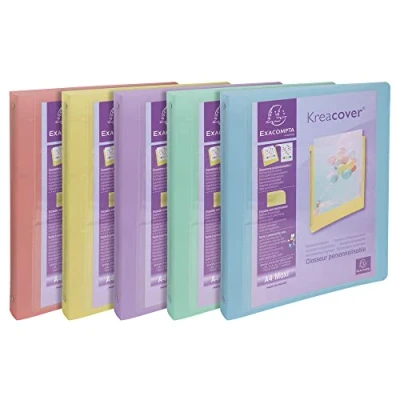 Abbildung von Exacompta 51779E 5er pack Ringbuch KreaCover aus mittelfestem Kunststoff für DIN A4, 4 O Ring Mechanik 30 mm, Rücken 40 Außenmaße 32 x 25 cm 1 Stück Zufallsfarbe