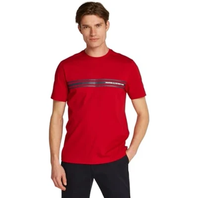 Abbildung von Tommy Hilfiger Central Chest Stripe TEE Tshirt print, Herren, Größe: Small, Medium red