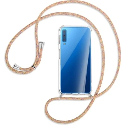 Abbildung von Handykette kompatibel mit Samsung Galaxy A7 2018 Handyhülle Transparent Silikon Schutzhülle Necklace Hülle Band Handy Kette Case Schnur zum Umhängen,Rainbow