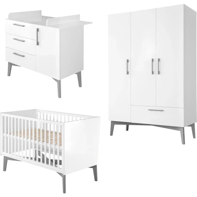 Abbildung von roba Babyzimmer Komplettset &quot;Mika&quot;, (Set, 3 St., Kombi Kinderbett, Kleiderschrank, Wickelkommode), mit grauen Füßen im Retro Look