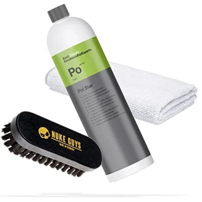 Abbildung von detailmate Set zur Reinigung und Pflege von Leder, Polster &amp; Textilien Koch Chemie Leder Polsterreinger 1L + Nuke Guys Bürste S Mikrofasertuch
