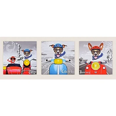 Abbildung von Geschenkestadl 3 er Set Wandbild 60er Jahre Hunde Motorroller Motiv Bild je 50 x cm