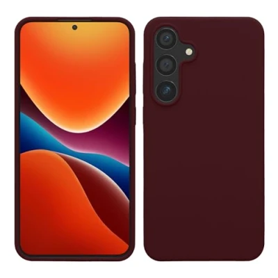 Abbildung von kwmobile Hülle kompatibel mit Samsung Galaxy S24 Plus Silikon Handy Case Handyhülle für weiche Oberfläche kabelloses Laden Bordeaux Violett
