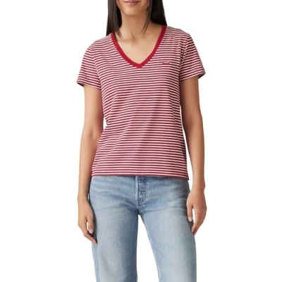 Abbildung von Levi&#039;s Perfect V NECK Tshirt print, Damen, Größe: XXS, Indigo stripe scarlet smile