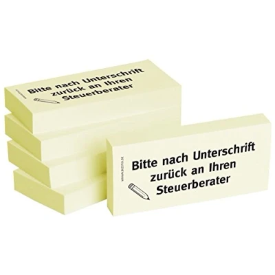 Abbildung von Bizstix Haftnotizen 75x35mm gelb &#039;Bitte nach Unterschrift zurück an Ih