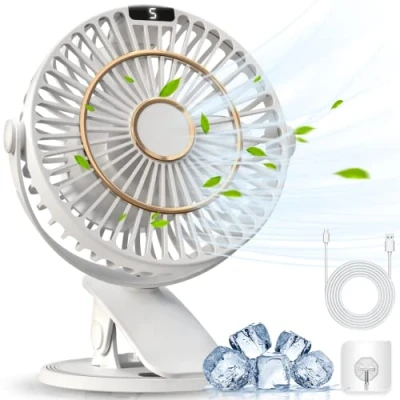 Abbildung von COZII Mini Ventilator, Clip Ventilator USB Tischventilator Leise mit Akku, 5 Geschwindigkeiten 720 Drehung, 16cm Tragbarer Tischventilatoren für Zuhause, Büro, Outdoor, Reisen (Weiß)