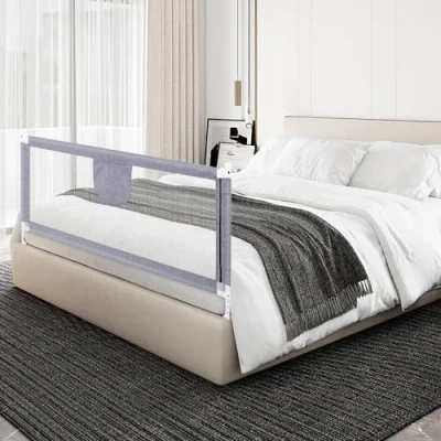 Abbildung von höhenverstellbares Bettgitter Kleinkind Bettschutzgitter Kinderbettgitter Babybettgitter Gitter Kinderbett Babybett Rausfallschutz 1,8 m grau