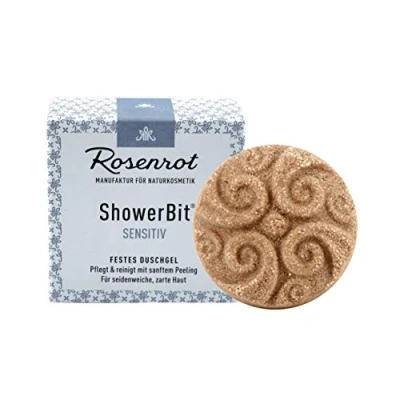 Abbildung von Rosenrot Naturkosmetik ShowerBit® festes Duschgel Sensitiv 55g Pflegt &amp; reinigt mit sanftem Peeling Für seidenweiche, zarte Haut