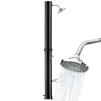 Abbildung von tectake® Solardusche 38 Liter, Gartendusche, solar Shower Aussendusche, Gartenbrause, Outdoor Dusche, warmes Wasser, für Garten, Camping oder Pool mit Duschkopf groß und Wasserhahn schwarz