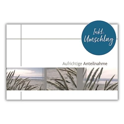 Abbildung von bsb Trauerkarte zur Beerdigung liebevolle Beileidskarten mit Umschlag hochwertig Gräser Motiv Herzliches Beileid Karte Trauer Kondolenzkarte in 11,5 x 17,0 cm