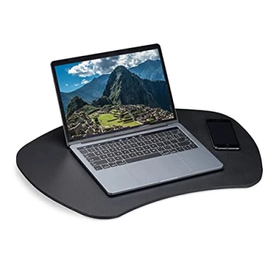 Abbildung von Relaxdays, schwarz Knietablett Kissen, Betttablett mit Tragegriff, abnehmbares Laptopkissen, MDF, HxBxT: 5 x 60 40 cm