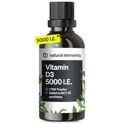 Abbildung von Vitamin D3 Laborgeprüfte 5000 I.E. pro Tropfen 50ml (1700 Tropfen) In MCT Öl aus Kokos Hochdosiert, flüssig 50 ml