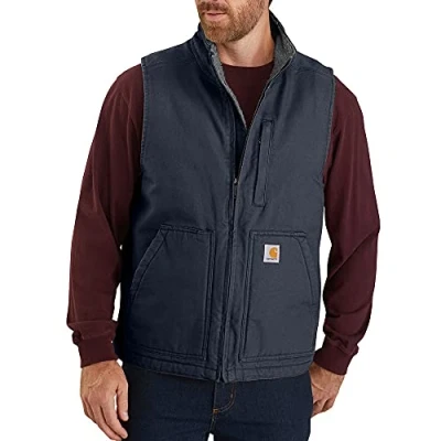 Abbildung von Carhartt Herren Weste mit lockerer Passform, Washed Duck Sherpa Futter und Stehkragen Work Utility Oberbekleidung, Marineblau, XL