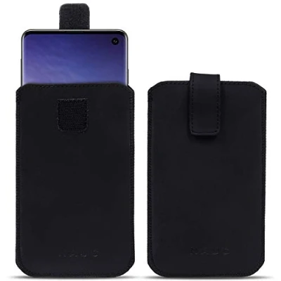 Abbildung von NAUC Schutzhülle kompatibel für Samsung Galaxy S10 Plus Tasche Smartphone Lederhülle Pull Tab Handy Sleeve Hülle Cover Schwarz