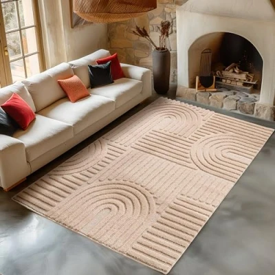 Abbildung von Carpetsale24 Teppich Wohnzimmer Skandinavisches Boho Deko Hoch Tief Effekt Pflegeleicht Rosa 280 x 370 cm