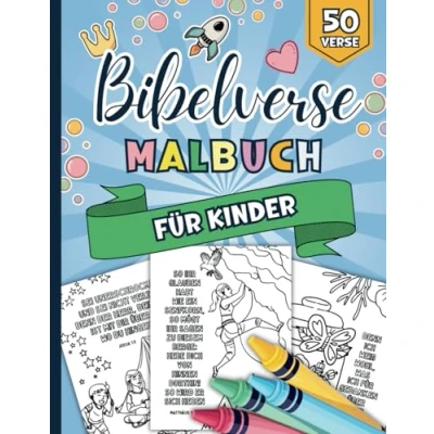 Abbildung von Bibelverse Malbuch für Kinder: 50 niedliche Illustrationen zum Ausmalen mit inspirierenden Versen aus der Bibel christliche Kinder, Mädchen und Jungen