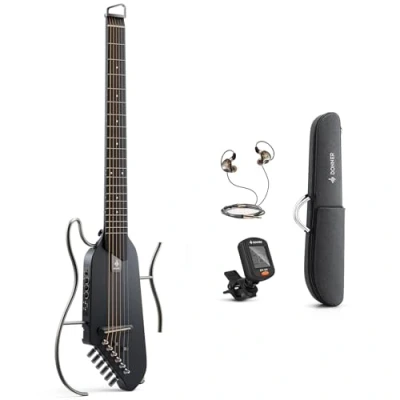 Abbildung von Donner HUSH I Leise Elektro Akustik Gitarre für Unterwegs, Kopfloser Tragbarer Reisegitarre, Ultraleichte Ahornkorpus mit abnehmbaren Rahmen, Gigbag und Zubehör