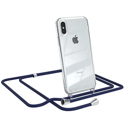 Abbildung von EAZY CASE Handykette kompatibel mit iPhone X/XS Handyhülle Umhängeband, Handykordel Schutzhülle, Silikonhülle, Hülle Band, Stylische Kette für Smartphone, Navy Blau