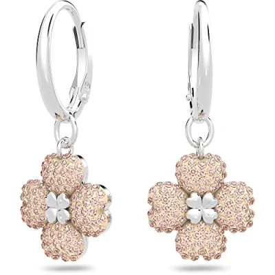 Abbildung von Swarovski Latisha Kreolen, Rhodinierte Ohrringe mit Edlem Blumen Motiv und Klaren Kristallen