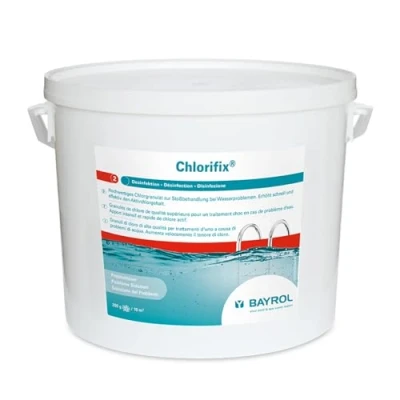 Abbildung von BAYROL Chlorifix 10 kg Chlorgranulat Pool zur Schockchlorung bei Wasserproblemen, trübes Wasser, Algen im schnelllöslich Chlor Granulat Algenvernichter