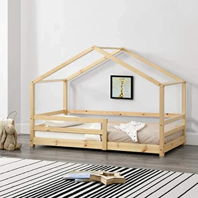 Abbildung von en.casa Hausbett, »Knätten« in Haus Optik mit Rausfallschutz 90x200 cm Holzfarben