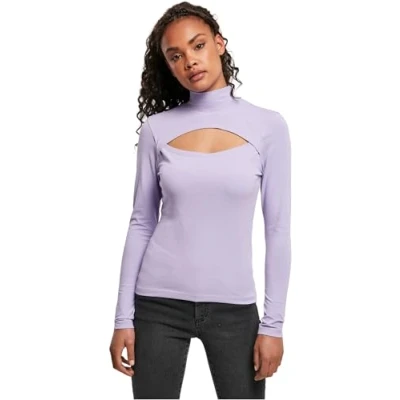 Abbildung von Urban Classics Cutout Turtleneck Langarmshirt, Damen, Größe: Large, Lavender