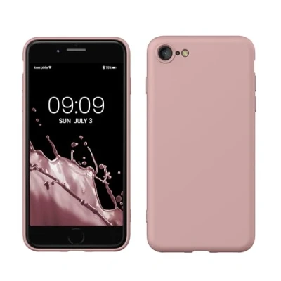 Abbildung von kwmobile Hülle kompatibel mit Apple iPhone SE (2022) / (2020) 8 7 gummierte TPU Silikon Handyhülle Schutzhülle für kabelloses Laden Case in Winter Rose