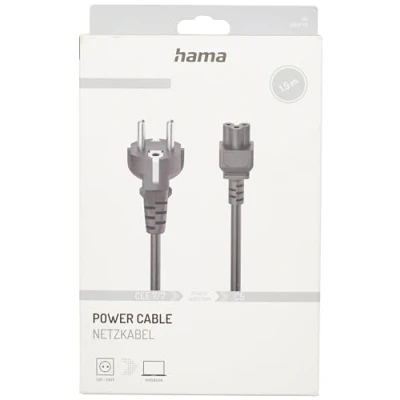 Abbildung von Hama Netzkabel, Schutzkontakt Stecker, 3 pol. Kupplung (Kleeblatt), 1,5 m Typ F (Schuko), (150 cm)
