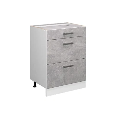 Abbildung von Vicco Unterschrank R Line, Beton/Weiß, 60 cm mit Schubladen, ohne Arbeitsplatte