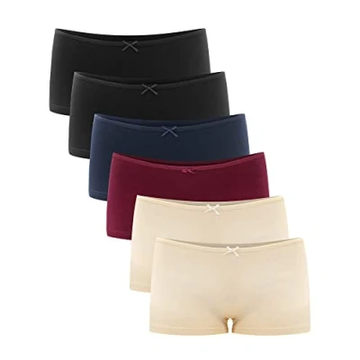 Abbildung von Libella® Panties Damen Boxershorts Unterhose Unterwäsche Set Baumwolle 6er Pack 3901 Schwarz/Hautton/Dunkelrot/Marineblau L