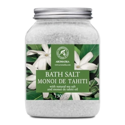 Abbildung von Meer Badesalz Monoi de Tahiti 1300g Bade Meersalz mit Natürlichem Kokosöl und Tiare Blüten Extrakt Aromatherapie Badewanne Guter Schlaf Baden Entspannung Badezusatz Badeduft