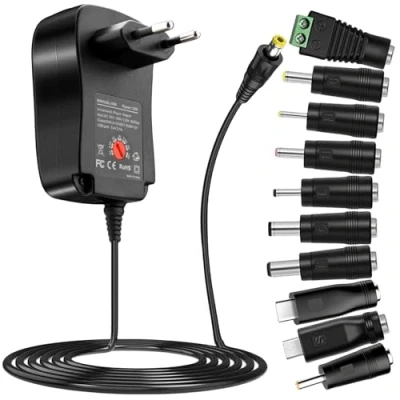 Abbildung von Universal Netzteil Adapter 41W AC zu DC 6V 9V 12V 15V 18V 20V 24V 1A 1.5A 2A Netzteil, AC/DC Schaltnetzteil Ladegerät mit 5V USB Port und 10 Steckern