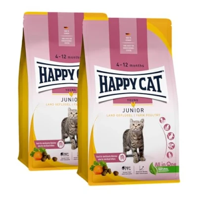 Abbildung von Happy Cat Junior Land Geflügel M Trockenfutter für Junge Katzen ab dem 4. Monat 2X 4kg