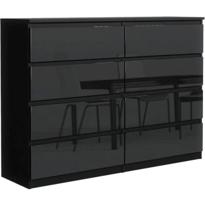Abbildung von meble masztalerz Kommode Schwarz Hochglanz mit 8 Schubladen 120 cm, Sideboard Wohnzimmer, Schlafzimmer H: 101,5 B: 120,4 T: 39 cm Schubladen, Schubladenschrank