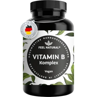 Abbildung von Vitamin B Komplex hochdosiert 180 vegane Kapseln Alle 8 Vitamine (B1, B2, B3, B5, B6, B7, B9, B12) 500µg B12 bio aktive Formen laborgeprüft, in Deutschland produziert