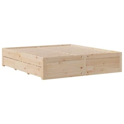 Abbildung von vidaXL Massivholzbett mit Schubladen, Holzbett Bettfüße Lattenrost, Doppelbett für Schlafzimmer, Bett Bettgestell, 200x200cm Kiefernholz