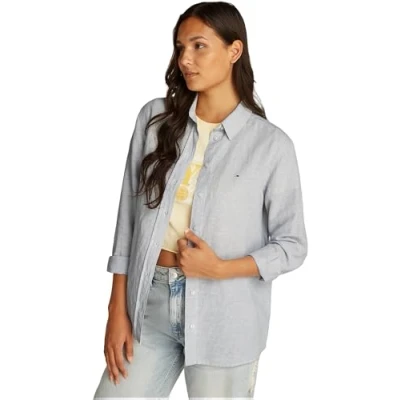 Abbildung von Tommy Jeans Hemdbluse &quot;TJW RLX LINEN SHIRT&quot;, mit Logostickerei