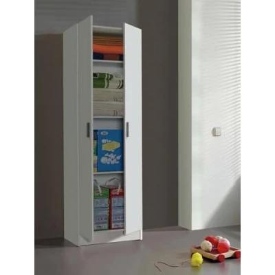 Abbildung von Dmora Mehrzweck Kleiderschrank mit zwei Flügeltüren und drei verstellbaren Einlegeböden, Farbe weiß, 59 x 37 H180 cm