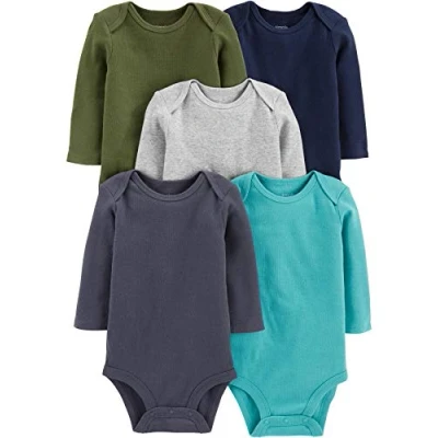 Abbildung von Simple Joys by Carter&#039;s Unisex Baby Long Sleeve Bodysuit Pack of 5 Body, Blau/Grau Meliert/Marineblau/Olivgrün/Verwaschenes Marineblau, Frühchen (5er Pack)