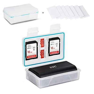 Abbildung von JJC Kamera Batteriefach Halter Box SD Kartenspeicher für Canon LP E17 E12 E6 Fujifilm NP W126 W126S Sony FW50 F550 BX1 Nikon EN EL15 EL14A und 2 MicroSD Karten