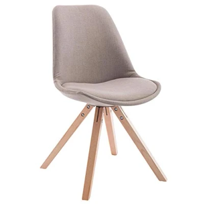 Abbildung von CLP Retro Stuhl Toulouse Square Mit Stoffbezug Und Hochwertigem Sitzpolster I Lehnstuhl Stabilem Holzgestell Sitzhöhe 48 cm, Farbe:Taupe, Gestell Farbe:Natur