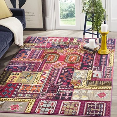 Abbildung von SAFAVIEH Boho Teppich für Wohnzimmer, Esszimmer, Schlafzimmer Monaco Collection, Kurzer Flor, Pink und Multi, 201 X 279 cm