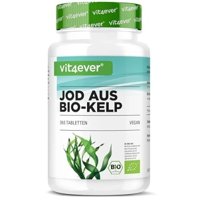 Abbildung von Bio Kelp (Natürliches Jod) 365 Tabletten mit je 200µg Jod aus Braunalgen Ohne unerwünschte Zusätze Hochdosiert Vegan