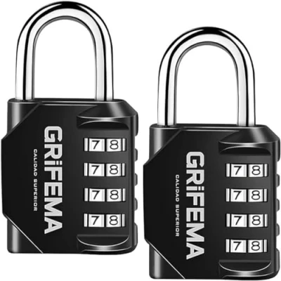 Abbildung von GRIFEMA 2 Pack Zahlenschloss 4 Stellig Vorhängeschloss Wetterfest Frostsicher,Schloss mit Zahlencode Zinklegierung,Robust,Sicher, für Spind, Schuppen, Schule, Fitnessstudio,(2 Stück)1er