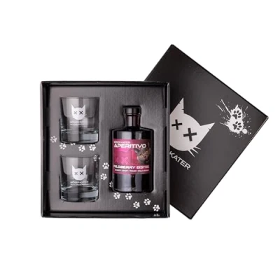 Abbildung von Böser Kater Wildberry Eistee Aperitivo Geschenkset mit 2 Gläsern Waldbeeren Frucht Likör Erfrischender Aperitif Ideal als Spritz oder Tonic Cocktail Geschenkidee 0,5l 15% Vol.