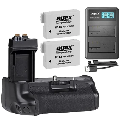 Abbildung von ayex Batteriegriff Kompatibel mit Canon EOS 700D 650D 600D 550D + 2X LP E8 Akku USB Dual Ladegerät Akkugriff Zubehör Set ähnlich BG
