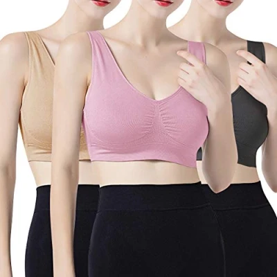 Abbildung von Libella 3er Pack Damen Sport BH Bügelloser Bustier Wohlfühl Komfort Schlaf Freizeit und Seamless Sporttop Pink Haut Grau 3717 S/M